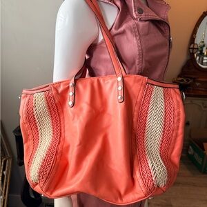 Sole Society Vegan Leather Stylish Coral crotchet detail Tote Bag